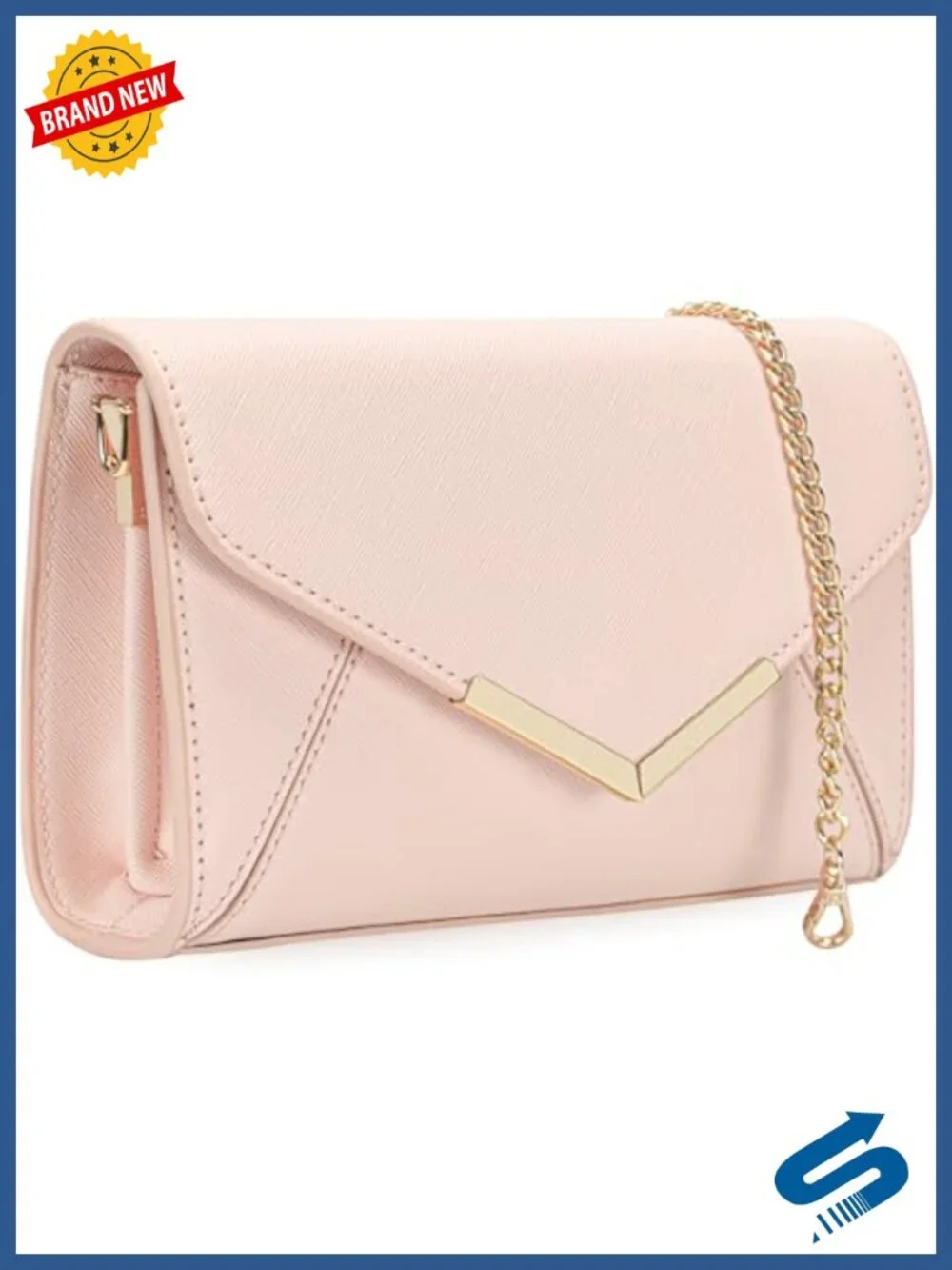 Faux Saffiano Leather Envelope Clutch Evening Bag with Chain Strap